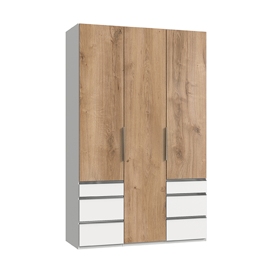 Read more about Alkesia wooden 3 doors wardrobe in planked oak and white
