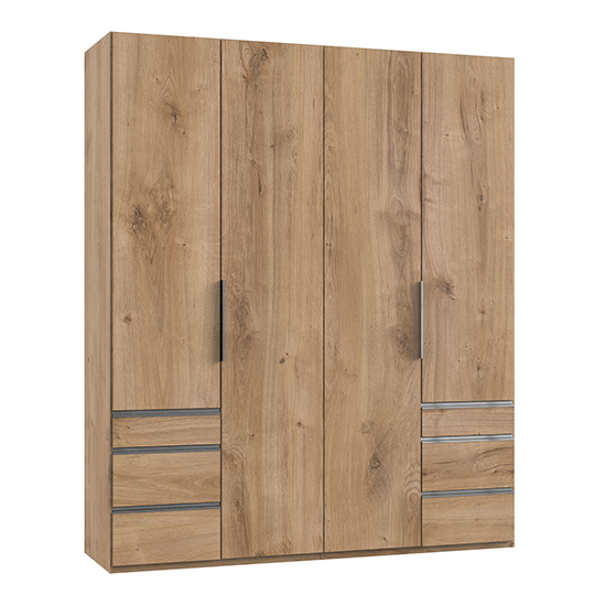 Product photograph of Alkesia Wooden 4 Doors Wardrobe In Planked Oak With 6 Drawers from Furniture in Fashion