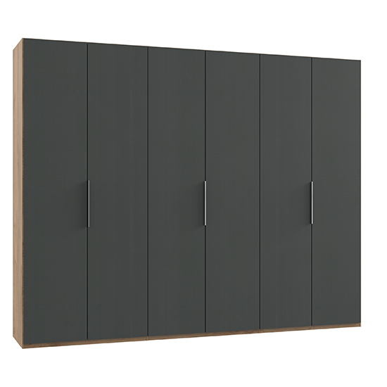 Product photograph of Alkesia Wooden 6 Doors Wardrobe In Graphite And Planked Oak from Furniture in Fashion