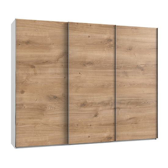 Product photograph of Alkesia Wooden Sliding 3 Doors Wardrobe In Planked Oak And White from Furniture in Fashion