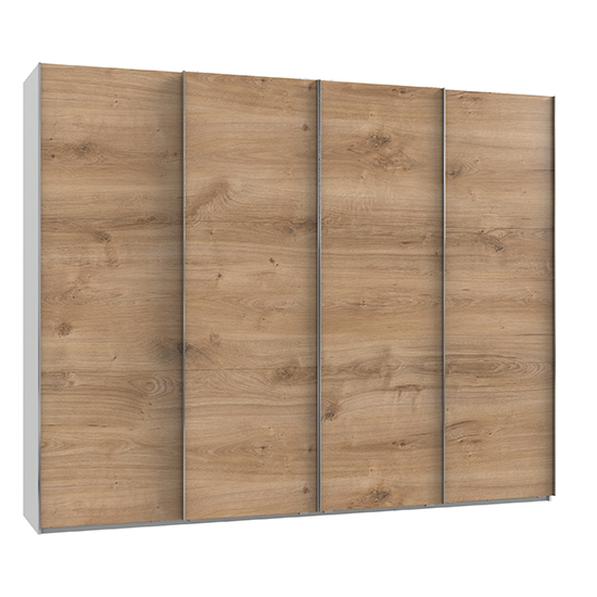 Read more about Alkesia wooden sliding 4 doors wardrobe in planked oak and white