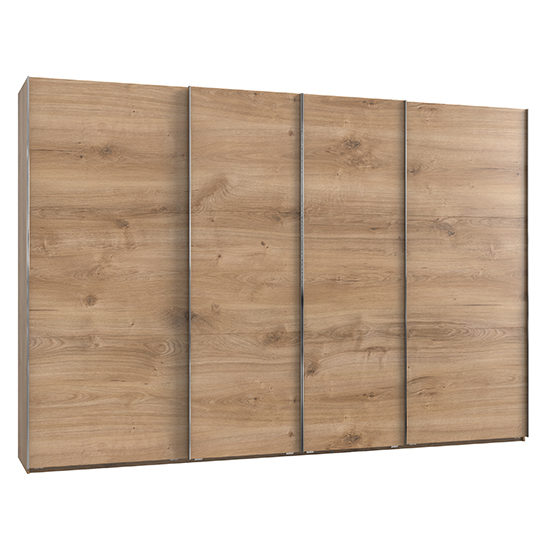 Product photograph of Alkesia Wooden Sliding 4 Doors Wide Wardrobe In Planked Oak from Furniture in Fashion