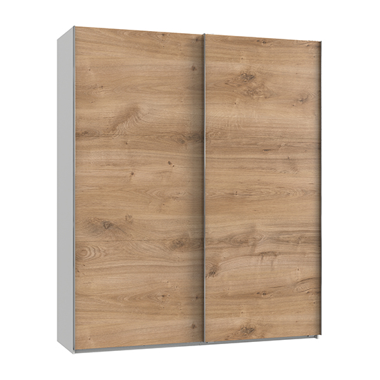 Read more about Alkesia wooden sliding door wardrobe in planked oak and white