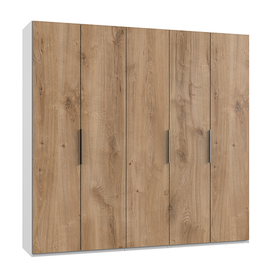 Product photograph of Alkesia Wooden Wardrobe In Planked Oak And White With 5 Doors from Furniture in Fashion