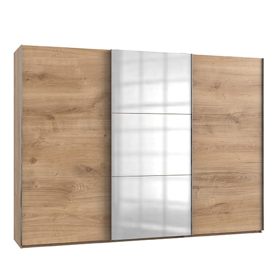 Product photograph of Alkesu Mirrored Sliding Door Wardrobe In Planked Oak With 3 Door from Furniture in Fashion