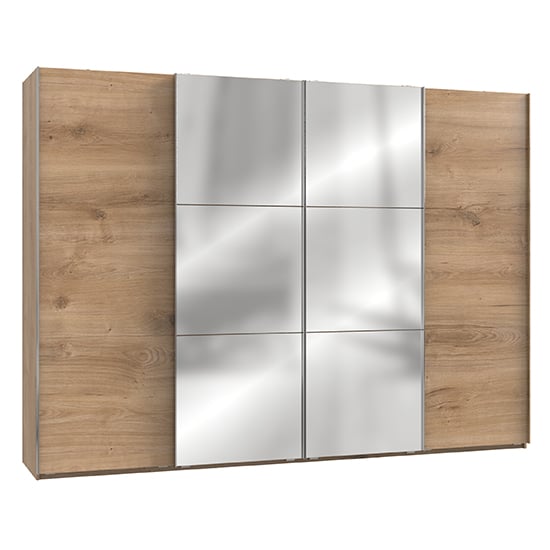 Product photograph of Alkesu Mirrored Sliding Door Wardrobe In Planked Oak With 4 Door from Furniture in Fashion