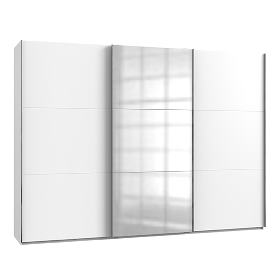 Product photograph of Alkesu Mirrored Sliding Door Wardrobe In White With 3 Doors from Furniture in Fashion