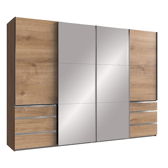 Product photograph of Alkesu Mirrored Sliding Wardrobe In Planked Oak With 4 Doors from Furniture in Fashion