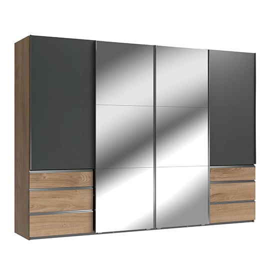 Read more about Alkesu sliding 4 doors mirrored wardrobe in graphite planked oak