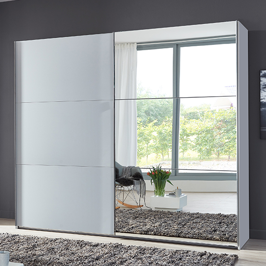 Read more about Alkesu mirrored sliding 2 doors wardrobe in light grey white