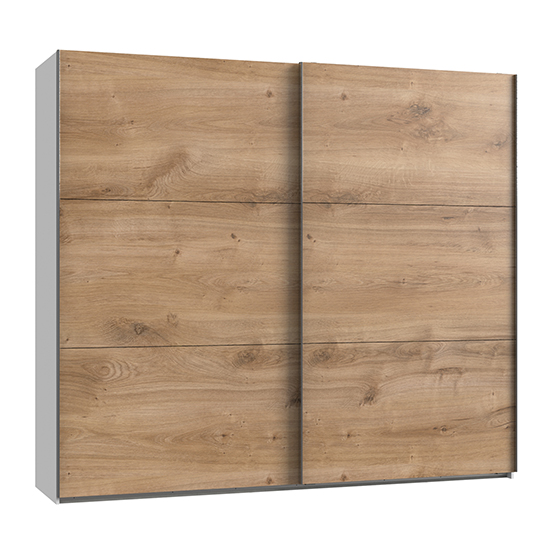 Read more about Alkesu wide wooden sliding door wardrobe in planked oak white