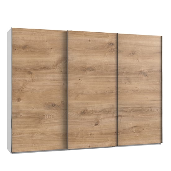 Product photograph of Alkesu Wooden Sliding 3 Doors Wardrobe In Planked Oak And White from Furniture in Fashion