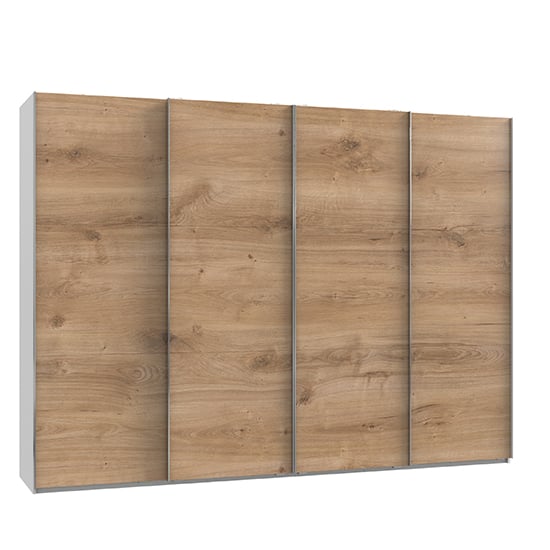 Read more about Alkesu wooden sliding 4 doors wardrobe in planked oak and white