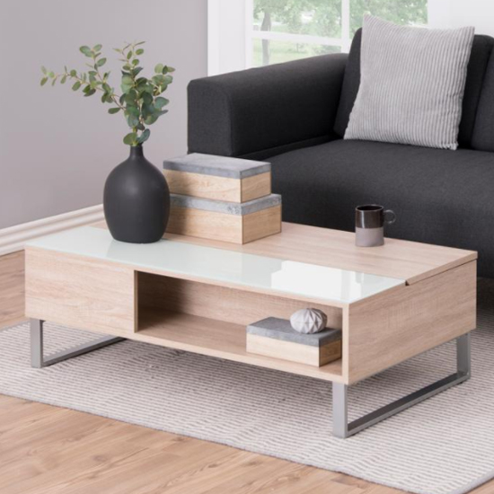 Product photograph of Allegan Wooden Lift-up Coffee Table In Sonoma Oak from Furniture in Fashion