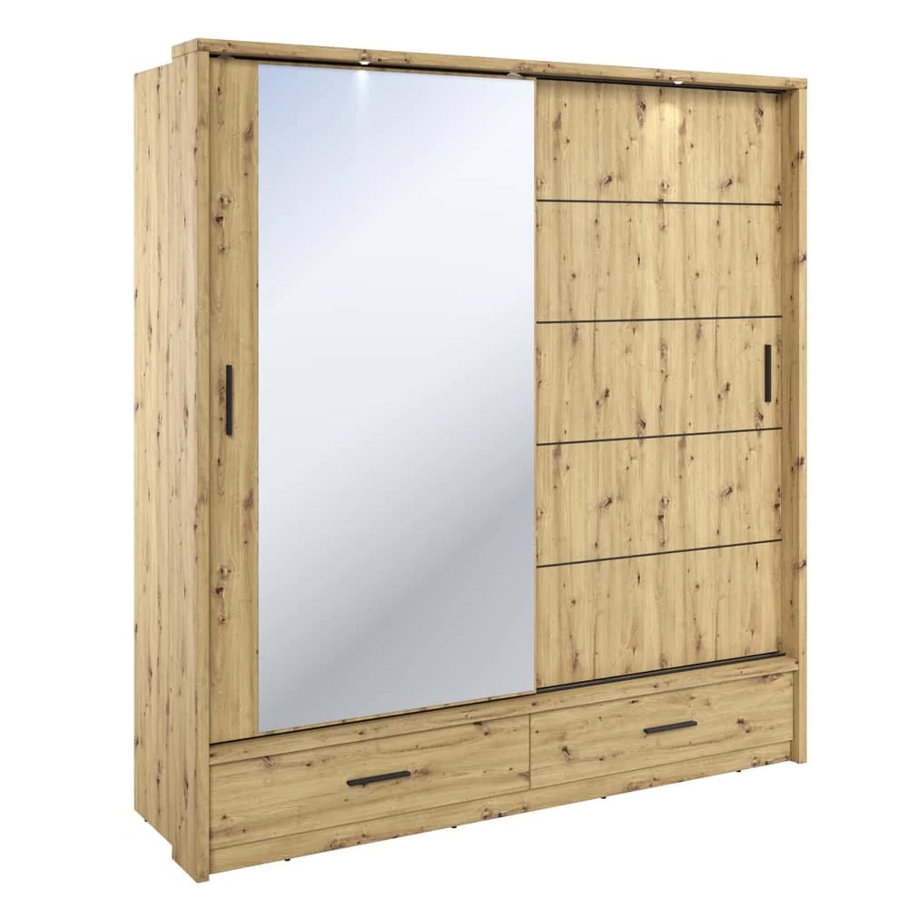 allen wooden wardrobe 2 sliding doors in artisan oak with led