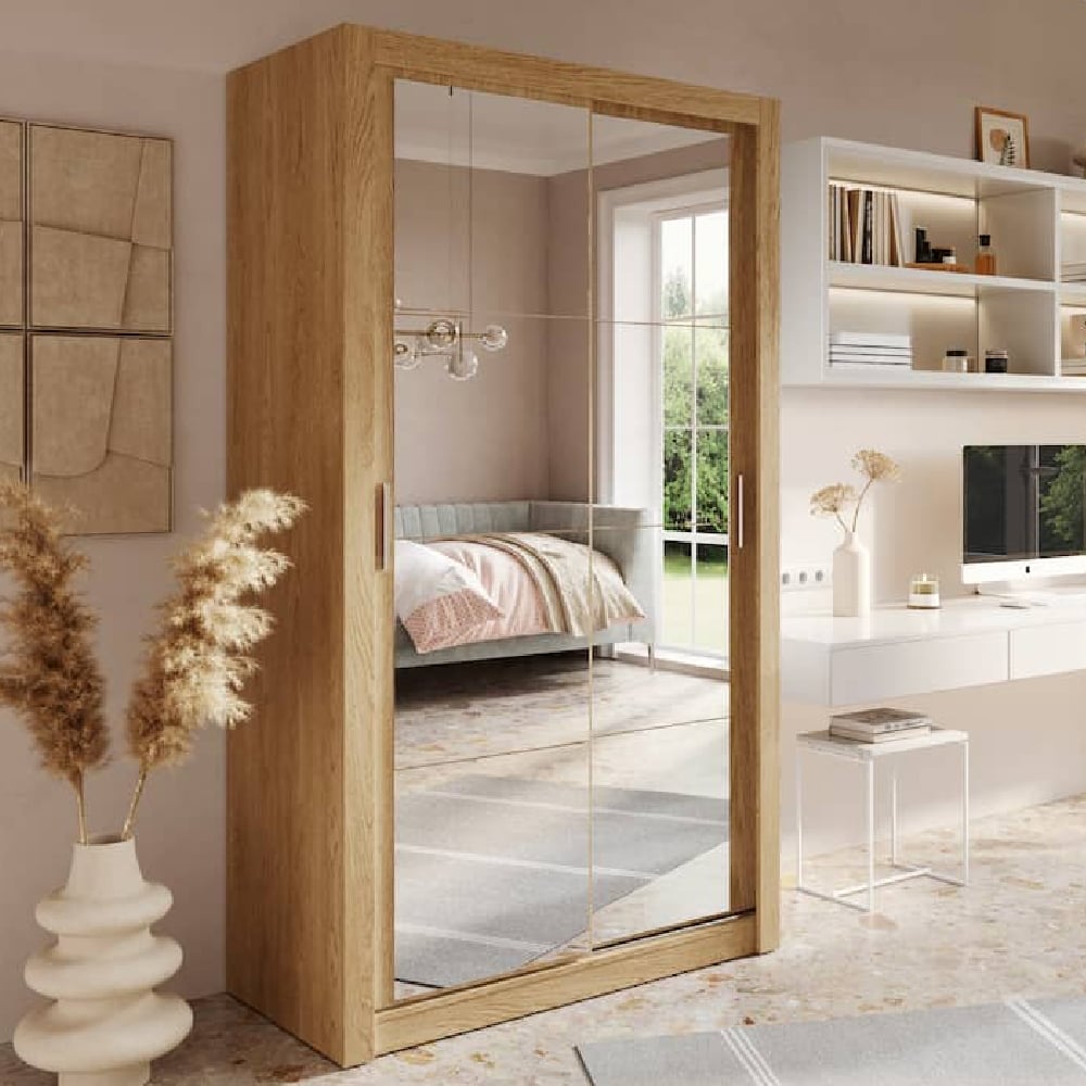 allen wooden mirrored 120cm wardrobe in artisan oak