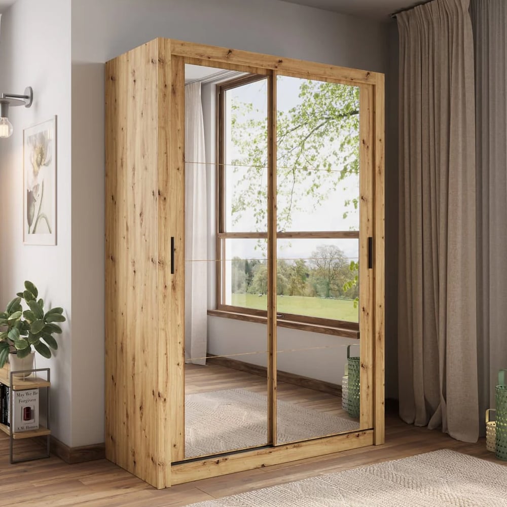 Read more about Allen wooden mirrored 150cm wardrobe in artisan oak