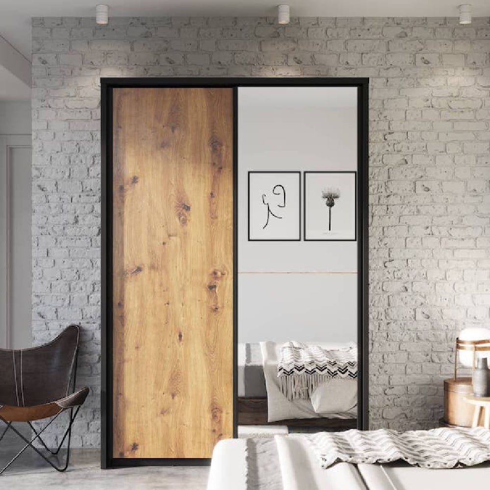 allen wooden wardrobe with 2 sliding doors in artisan oak black