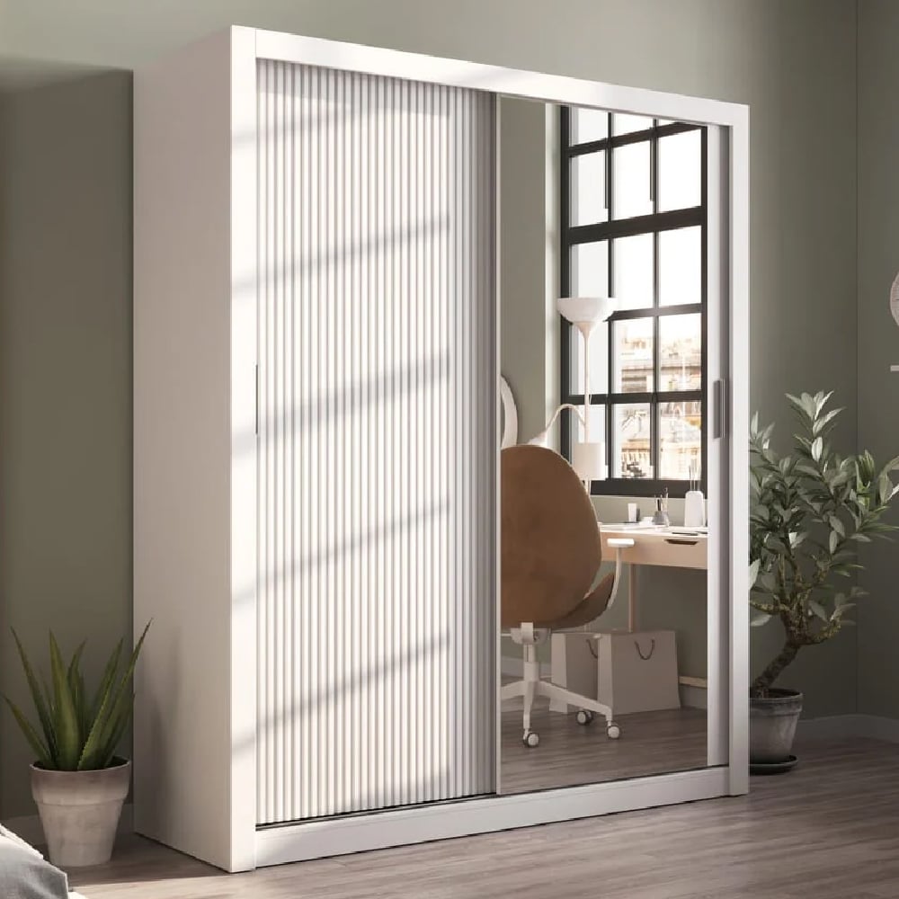 allen wooden wardrobe with 2 sliding doors in white