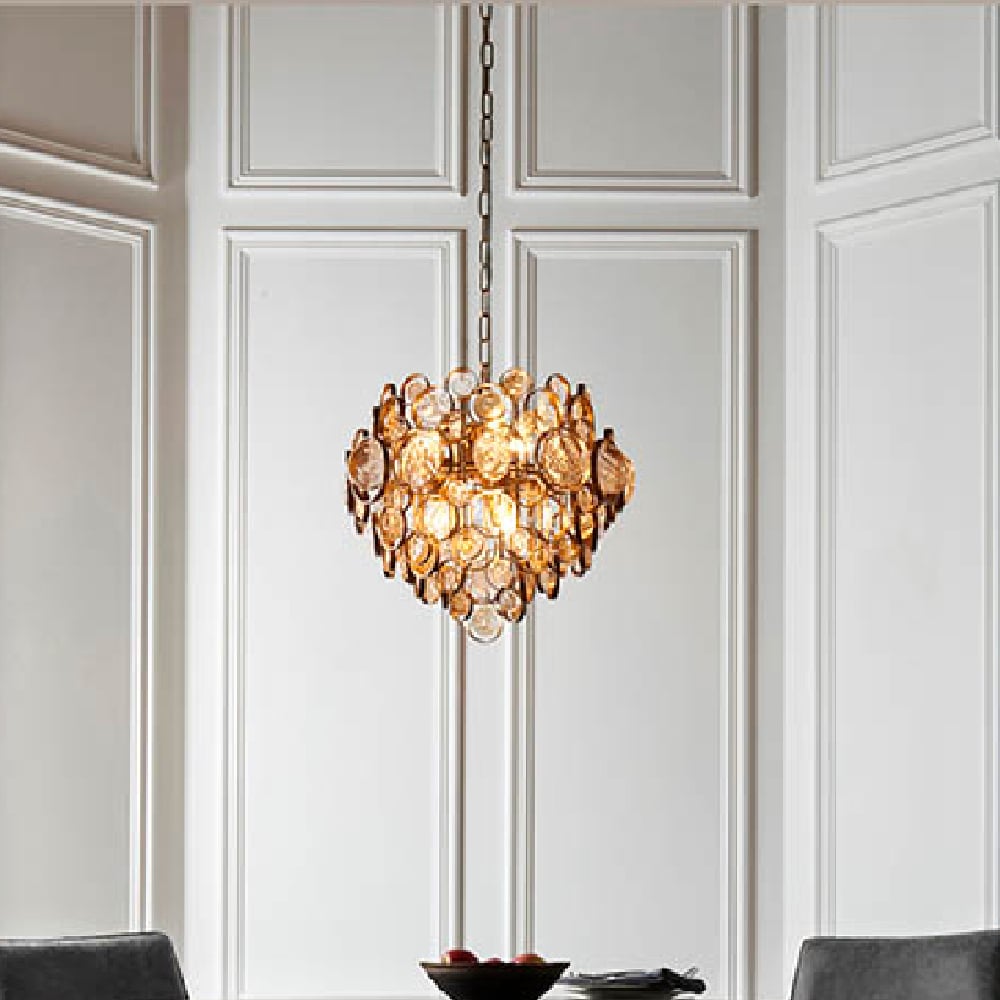 Read more about Allston amber glass pendent ceiling light in antique gold