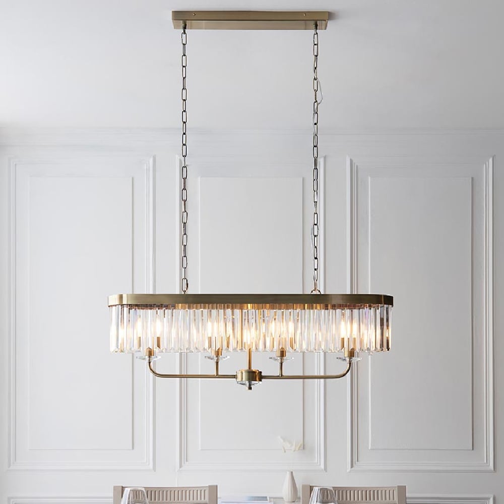 Product photograph of Allston Faceted Glass Linear Pendant Ceiling Light In Brass from Furniture in Fashion