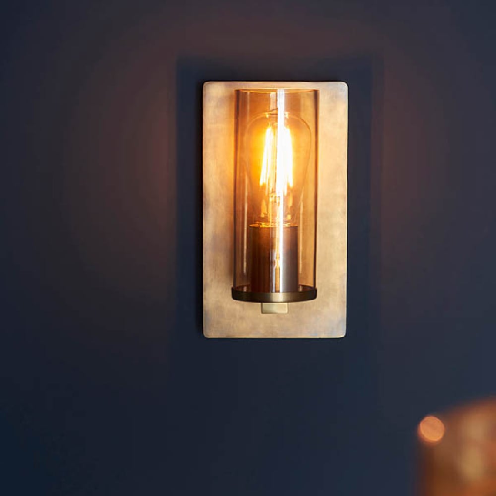 Product photograph of Allston Lustre Glass Shade Wall Light In Antique Brass from Furniture in Fashion