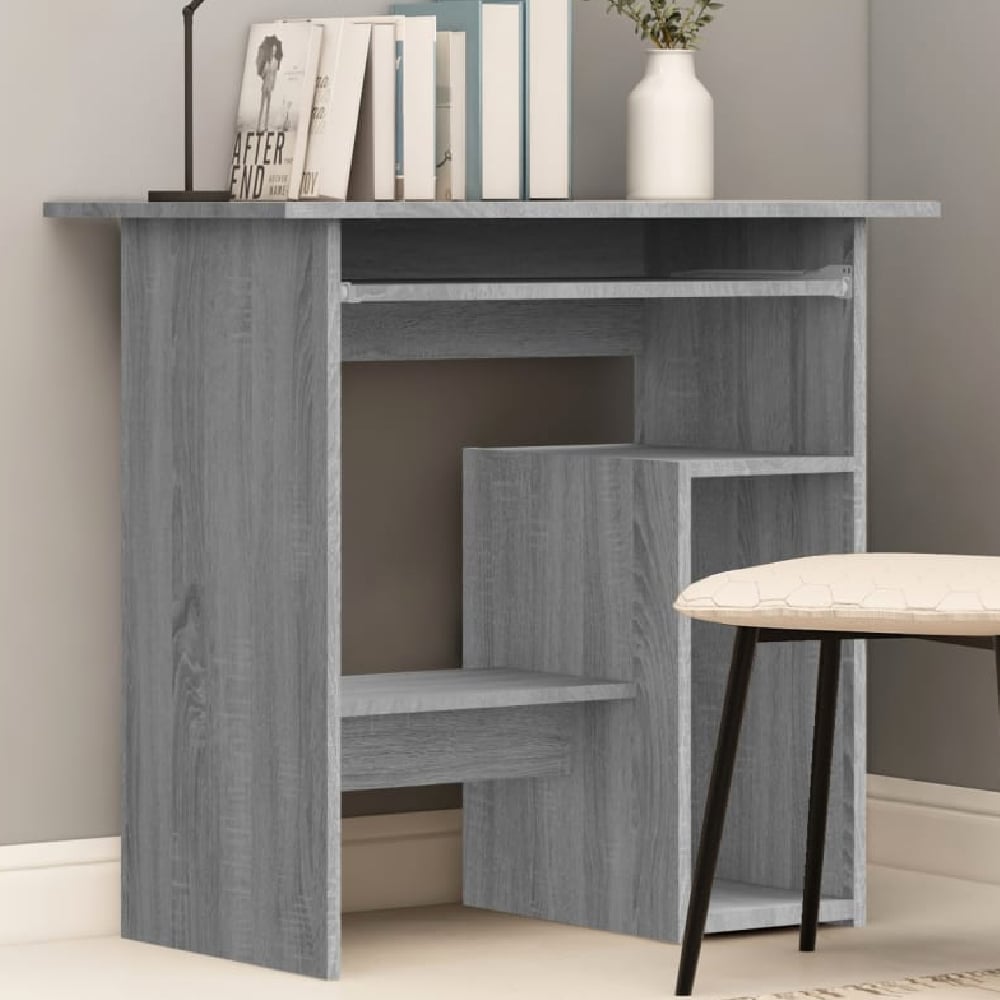 allston wooden laptop desk with 2 shelves in grey sonoma