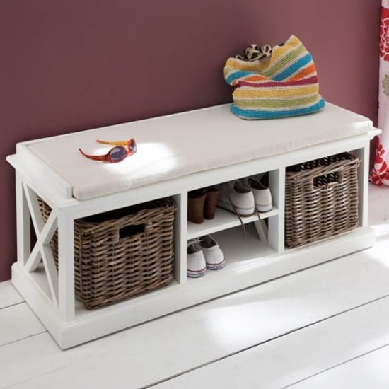 View Allthorp hallway bench with basket set in classic white