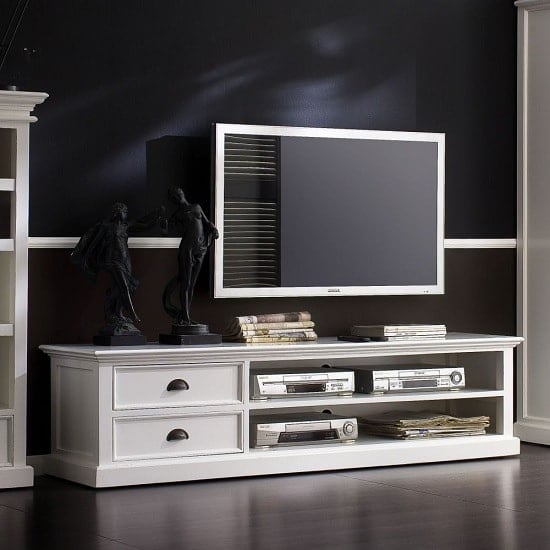 Photo of Allthorp solid wood tv stand large in white with 2 drawers
