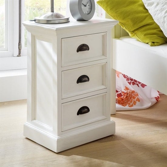 Read more about Allthorp solid wood bedside cabinet in white with 3 drawers