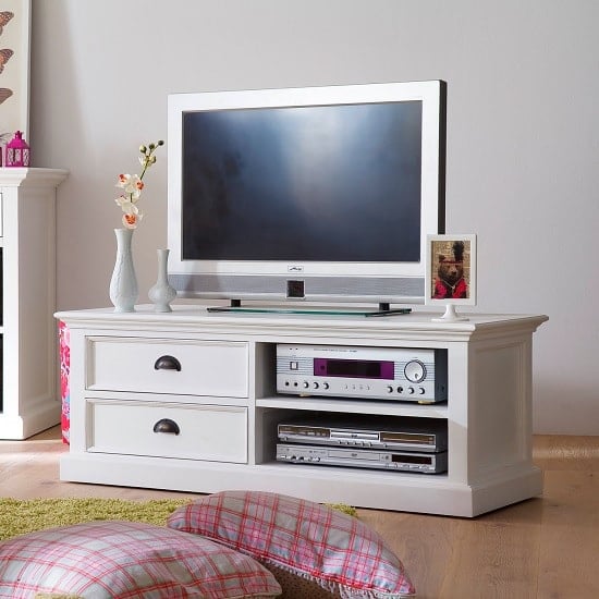 Product photograph of Allthorp Solid Wood Tv Stand In White With 2 Drawers from Furniture in Fashion