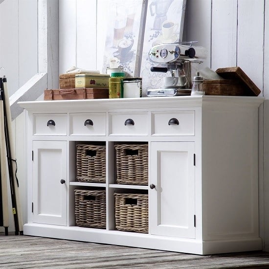 View Allthorp solid wood sideboard in white with 2 doors 4 baskets