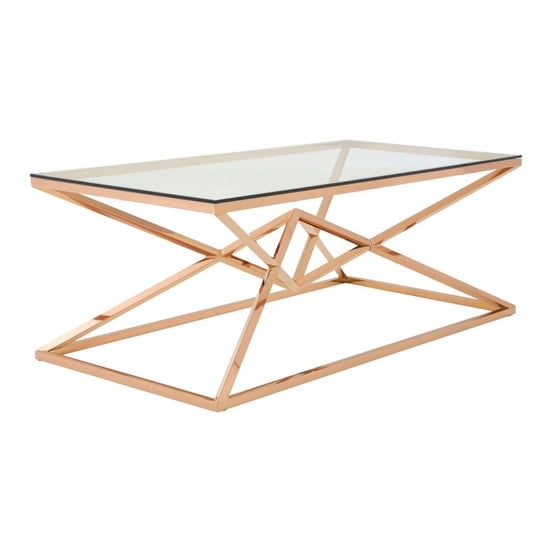 Photo of Alluras clear glass coffee table with rose gold frame