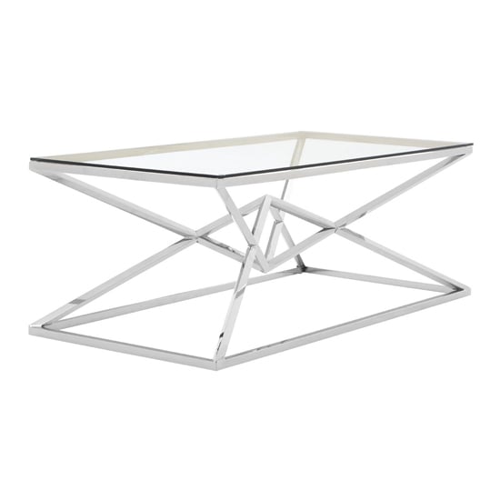 Photo of Alluras clear glass coffee table with steel silver frame