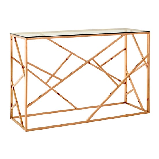 Read more about Alluras clear glass console table with rose gold frame