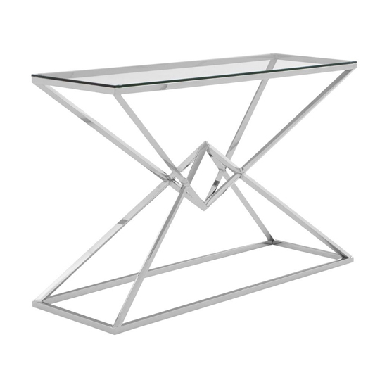 Product photograph of Alluras Clear Glass Console Table With Steel Silver Frame from Furniture in Fashion