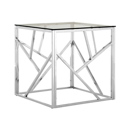 Photo of Alluras clear glass end table with silver frame