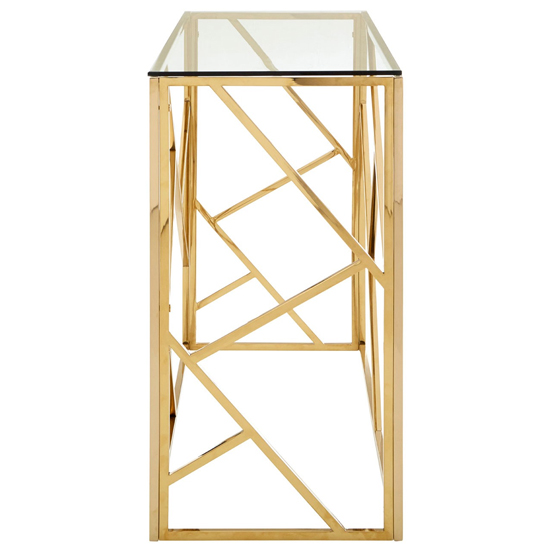 Alluras Glass Console Table In Champagne Gold Geometric Frame | FiF