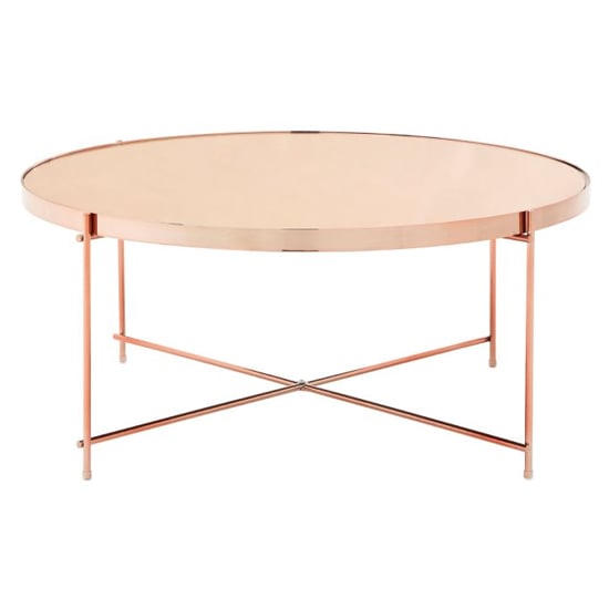 Product photograph of Alluras Pink Glass Coffee Table With Rose Gold Frame from Furniture in Fashion