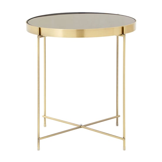 Read more about Alluras round small black glass dining table in bronze frame