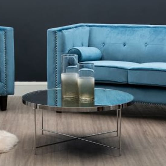 Product photograph of Alluras Silver Glass Coffee Table With Chrome Frame from Furniture in Fashion