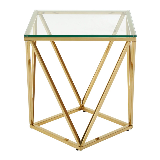 Photo of Alluras small clear glass end table with twist gold frame