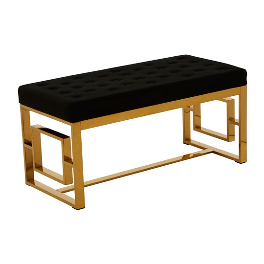 Allure Black Velvet Bench With Gold Finish Metal Base | Sale