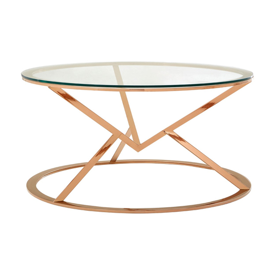 Read more about Alluras corseted round glass coffee table in rose gold