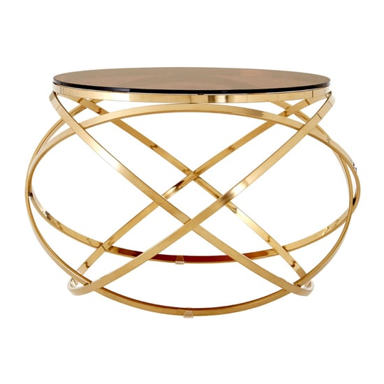 Read more about Alluras end table in champagne gold with red tint glass top