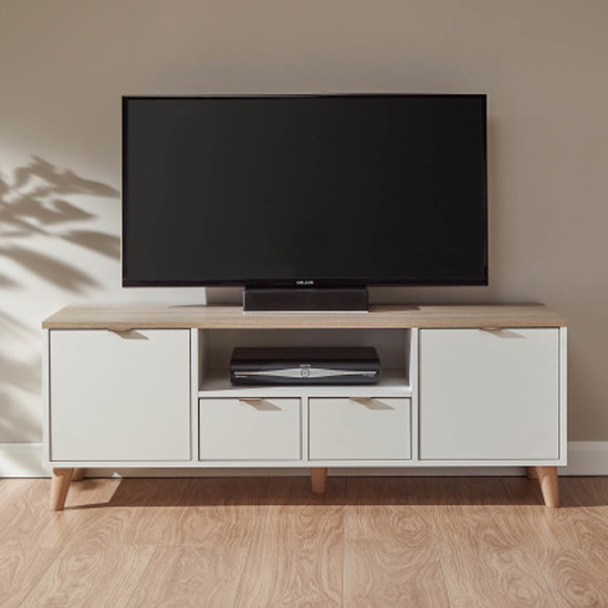 Product photograph of Aldeburgh Wooden Tv Stand With 2 Doors 2 Drawers In White Oak from Furniture in Fashion