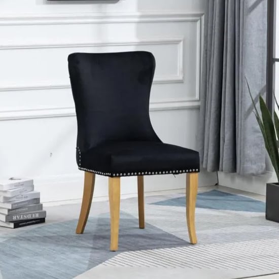 alpine fabric dining chair in jet black with oak wooden legs