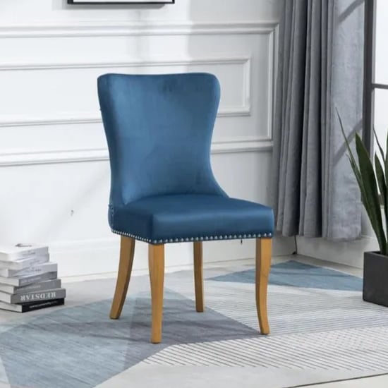 alpine fabric dining chair in midnight blue with oak wooden legs