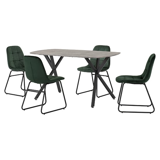 Read more about Alsip dining table in concrete effect with 4 lyster green chair