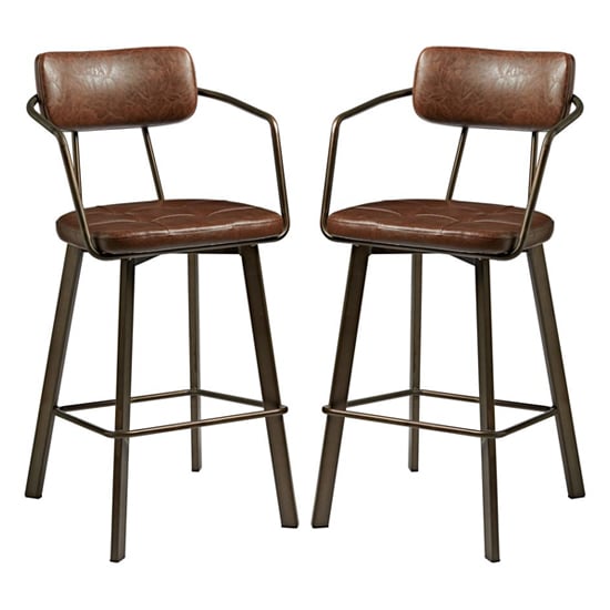Product photograph of Alstan Vintage Brown Faux Leather Bar Stools In Pair from Furniture in Fashion